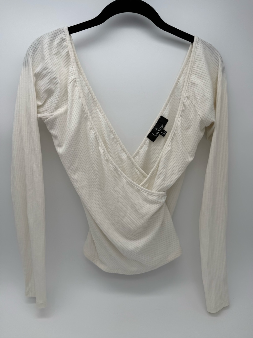 Lulu's Cream Ribbed Wrap Long-Sleeve Top